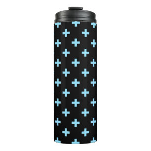 Baby blue polka crosses on black thermal tumbler
