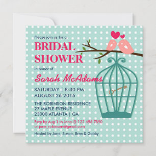 Baby Blue Polka Dots Birdcage Lovebirds Invitation