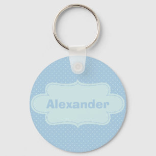Baby Blue Polka Dots with Label Key Ring