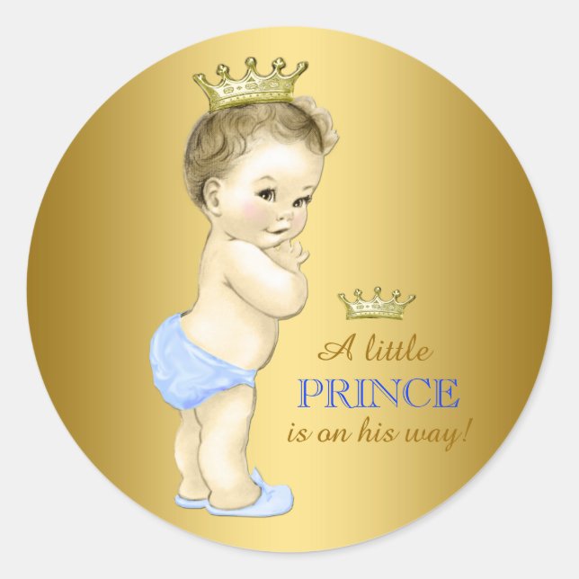 Baby Blue Prince Baby Shower Classic Round Sticker (Front)