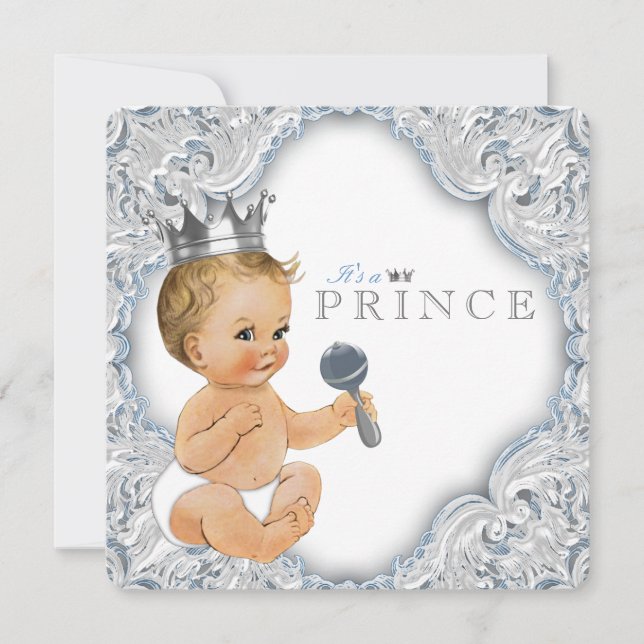 Baby Blue Prince Baby Shower Invitation (Front)