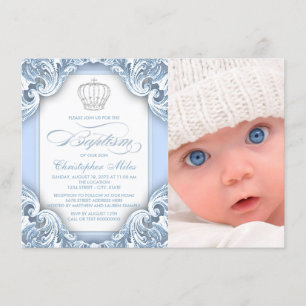 Baby Blue Prince Baptism Invitation