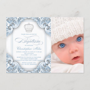 Baby Blue Prince Crown Baptism Invitation