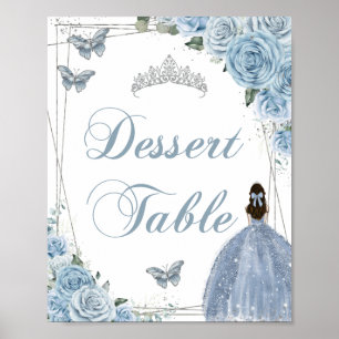 Baby Blue Princess Butterflies Silver Dessert Sign