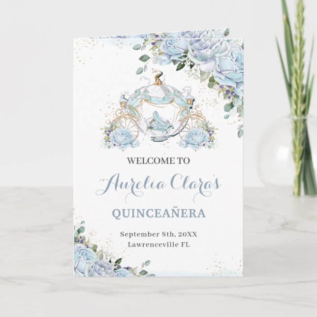 Baby Blue Princess Quinceañera Order of Event Programme (Front)
