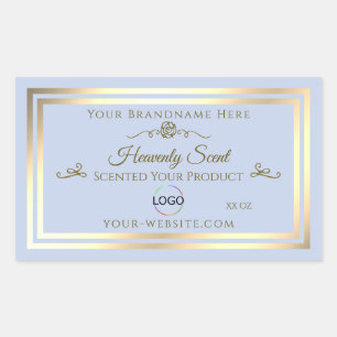 Baby Blue Product Label with Gold Frame and Logo