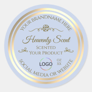 Baby Blue Product Label with Gold Frame and Logo