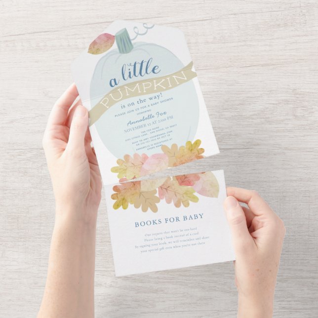 Baby Blue Pumpkin Baby Shower All In One Invitation (Tearaway)