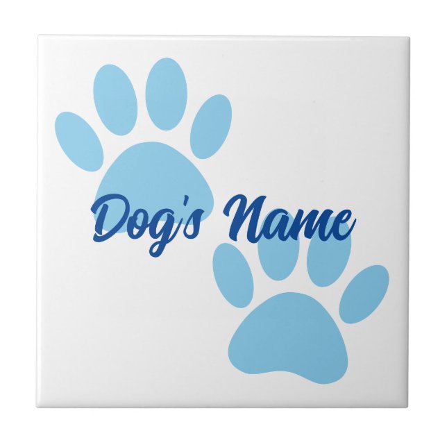 Baby Blue Puppy Paw Prints Custom Name Tile (Front)