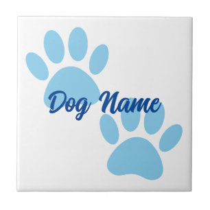 Baby Blue Puppy Paw Prints Editable Name Tile