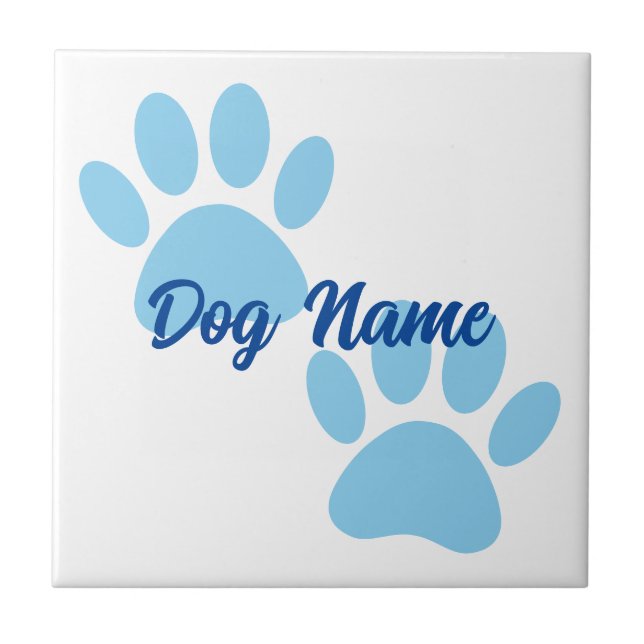 Baby Blue Puppy Paw Prints Editable Name Tile (Front)