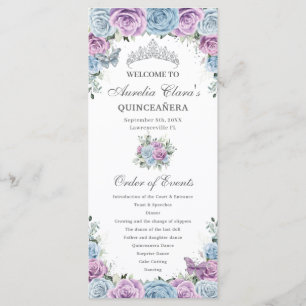 Baby Blue Purple Floral Quinceañera Order Events Programme
