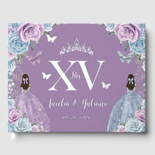 Baby Blue Purple Lilac Floral Twins Quinceañera Guest Book