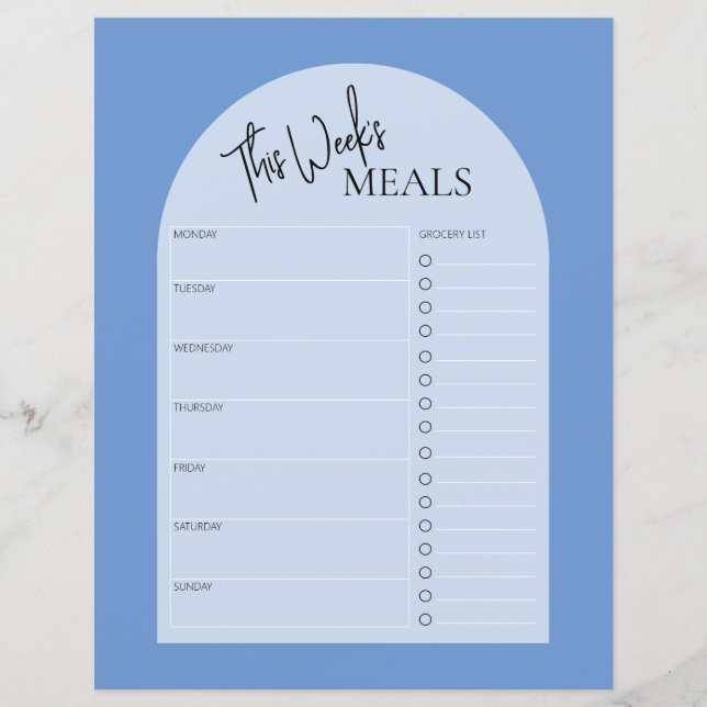 Baby Blue Purple Minimal Text Weekly Meal Planner (Front)