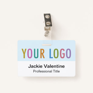 Baby Blue PVC Name Badge with Lanyard Clip or Reel ID Badge
