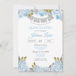 Baby Blue Quince, Light Blue Mexican Quinceanera Invitation