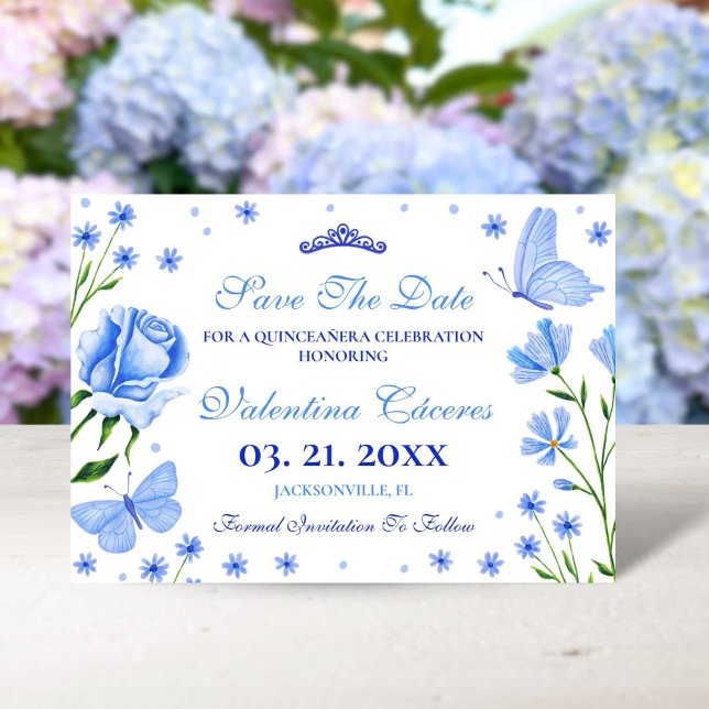 Baby Blue Quinceañera 15th Birthday Party Save The Date (Baby Blue Quinceañera 15th Birthday Party Save Save The Date)