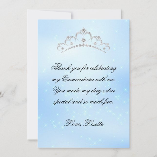 Baby Blue Quinceanera Add Photo Personalised Thank You Card (Back)