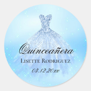 Baby Blue Quinceanera Personalised Classic Round Sticker