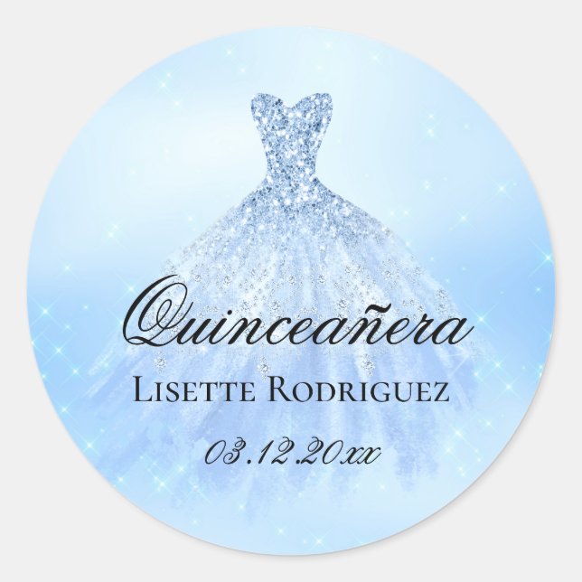 Baby Blue Quinceanera Personalised Classic Round Sticker (Front)