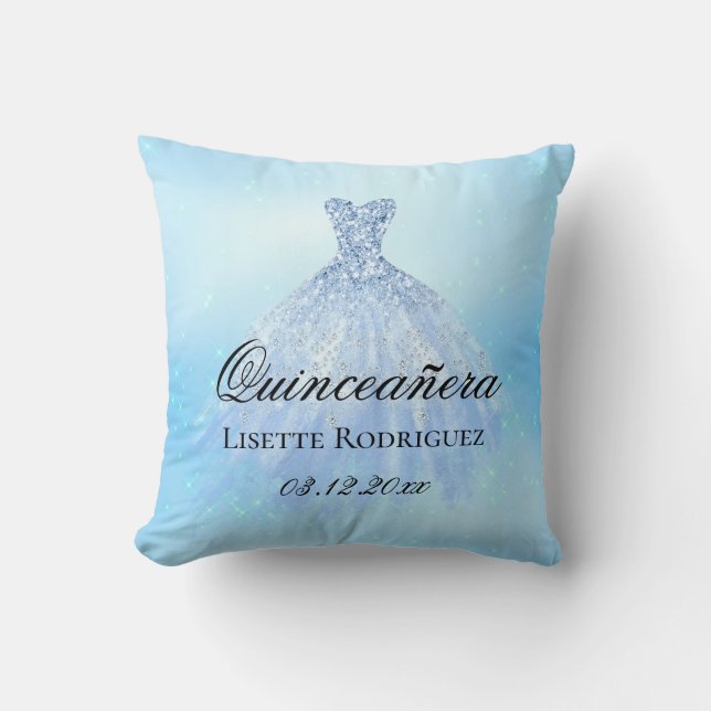 Baby Blue Quinceanera Personalised Cushion (Front)