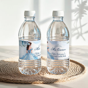 Baby blue quinceanera water bottle labels