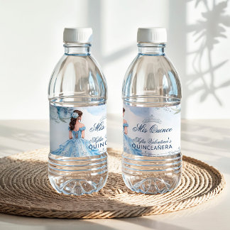 Baby blue quinceanera water bottle labels