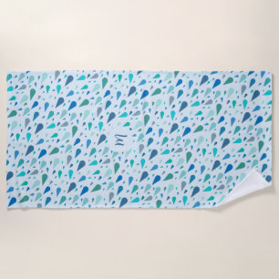 Baby blue raindrops monogram beach towel