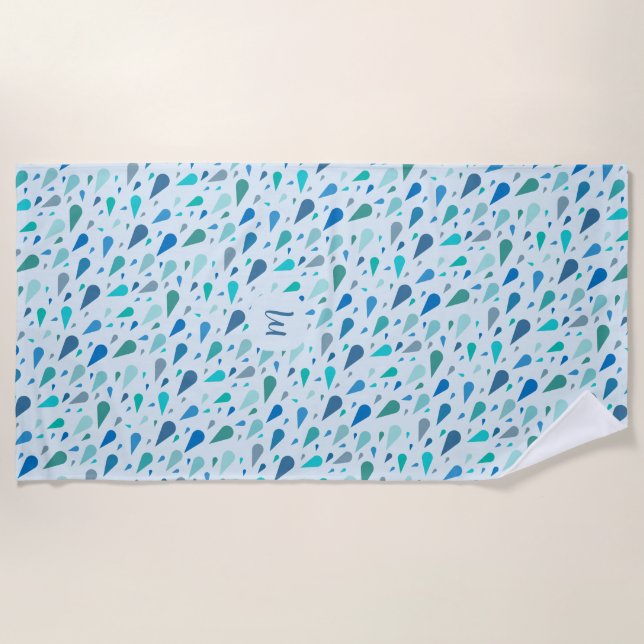 Baby blue raindrops monogram beach towel (Front)
