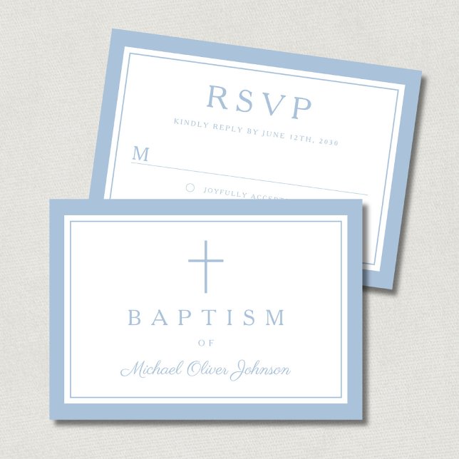 Baby Blue Religious Cross Boy Baptism  RSVP Card (Baby Blue Religious Cross Boy Baptism RSVP Card)