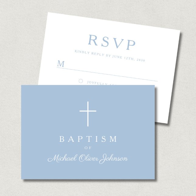 Baby Blue Religious Cross Boy Baptism  RSVP Card (Baby Blue Religious Cross Boy Baptism RSVP Card)