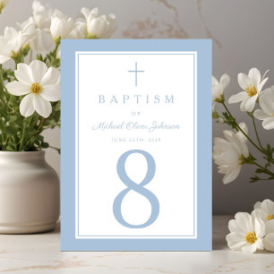 Baby Blue Religious Cross Boy Baptism Table Number