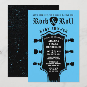 Baby Blue Rock and Roll Guitar Baby Shower Invitation