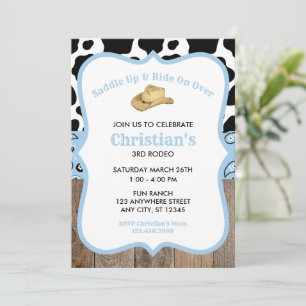 Baby Blue Rodeo Wild West Cowboy Birthday Invitation