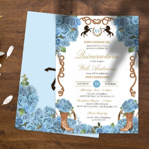 Baby Blue Rose Western Charra Quinceañera Invitation