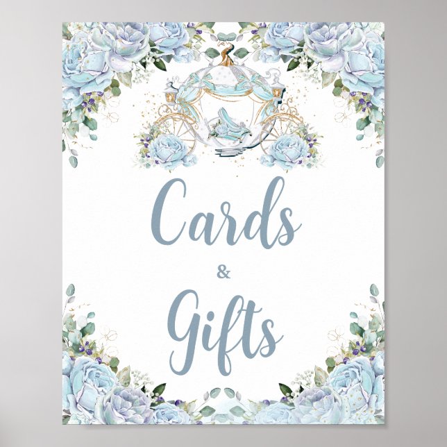 Baby Blue Roses Princess Carriage Cards and Gifts Poster (Front)