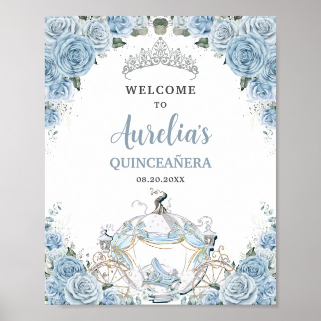 Baby Blue Roses Princess Carriage QUINCEAÑERA 16th Poster (Front)