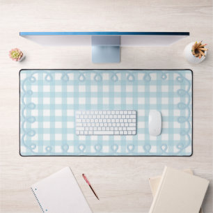 Baby Blue Scalloped Gingham Wavy Border Desk Mat