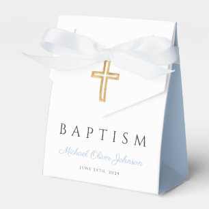 Baby Blue Script Religious Cross Boy Baptism Favour Box