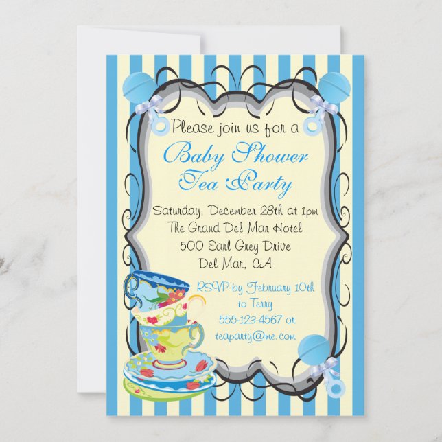 Baby Blue Shower Victorian Tea Party Invitation (Front)