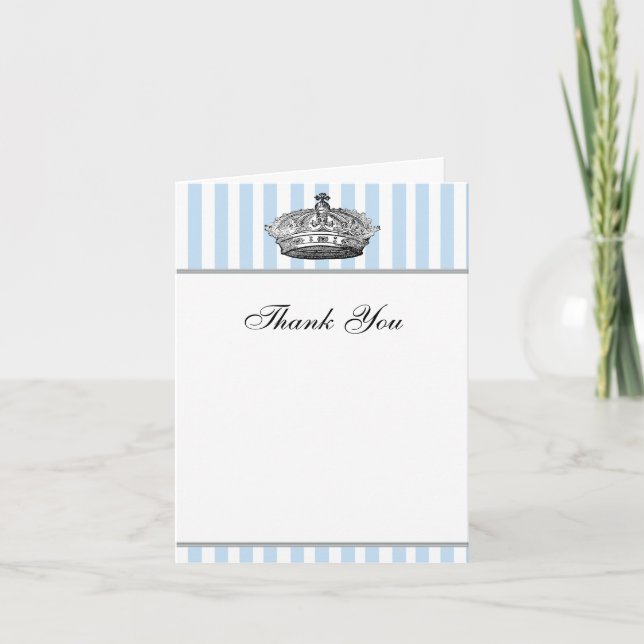 Baby Blue Silver Crown Prince Thank You Cards (Front)
