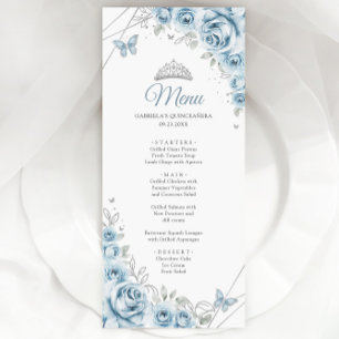 Baby Blue Silver Floral Quinceanera Menu