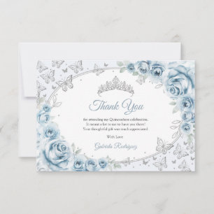 Baby Blue Silver Floral Quinceanera Thank You Card