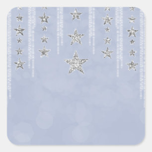 Baby Blue & Silver Glitter Stars Sweet 16 Party Square Sticker