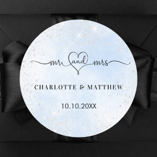 Baby blue silver mr mrs heart thank you wedding classic round sticker