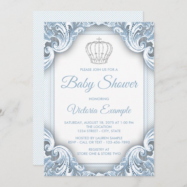 Baby Blue Silver Prince Baby Shower Invitations (Front/Back)