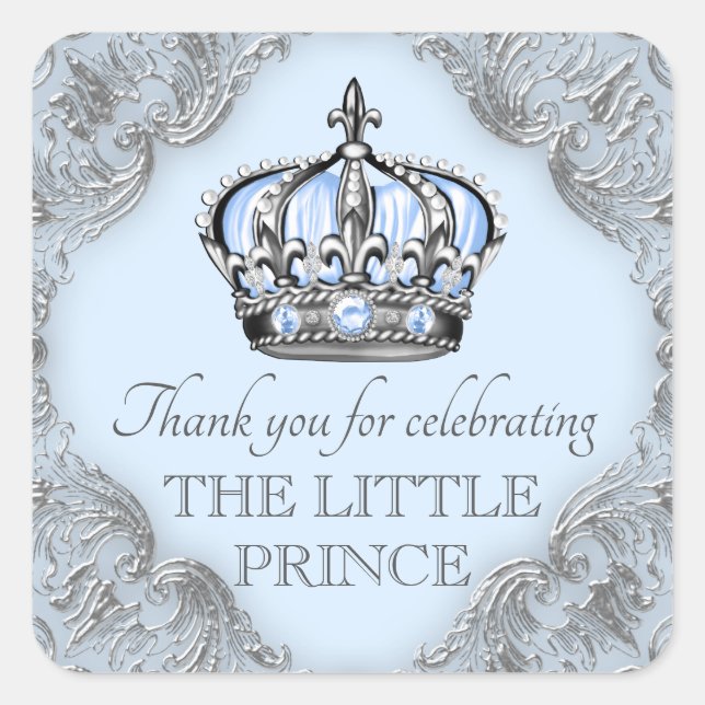 Baby Blue Silver Prince Baby Shower Stickers (Front)