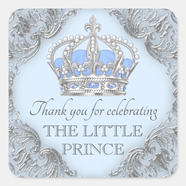 Baby Blue Silver Prince Baby Shower Stickers (Front)