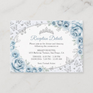 Baby Blue Silver Quinceanera Reception Details Enclosure Card