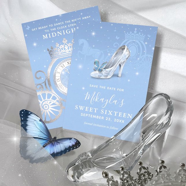 Baby Blue Silver Shoe Cinderella Sweet 16 Birthday Save The Date (Creator Uploaded)